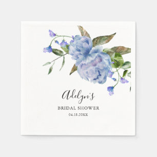 Serviette En Papier Fête des mariées florale d'aquarelle bleue