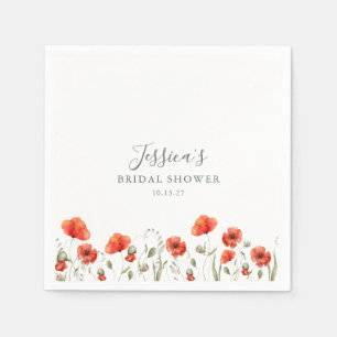 Serviette En Papier Fête des mariées florale du jardin de pavot rouge