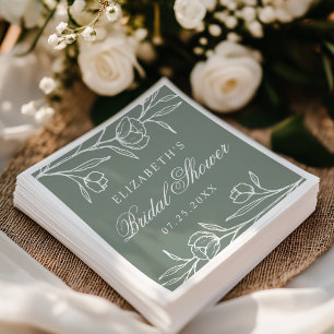 Serviette En Papier Fête des mariées florale écaillée verte Sage