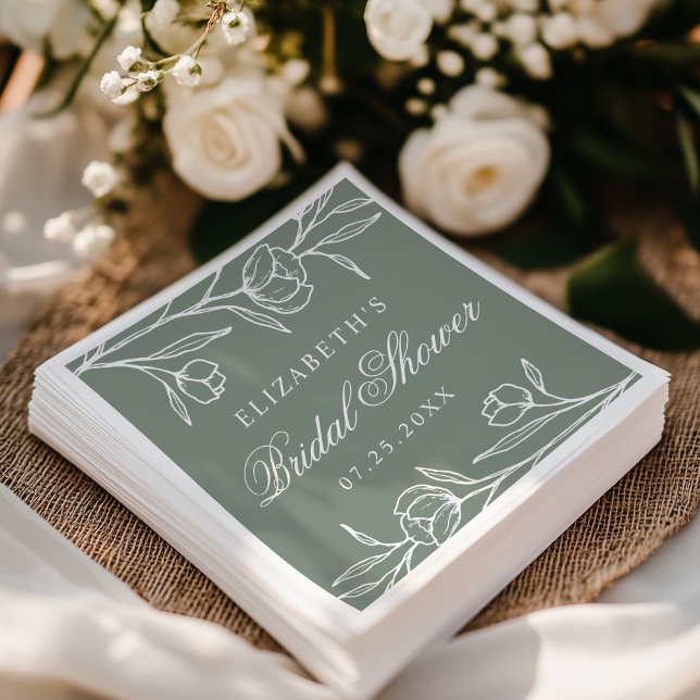 Serviette En Papier Fête des mariées florale écaillée verte Sage (Créateur téléchargé)