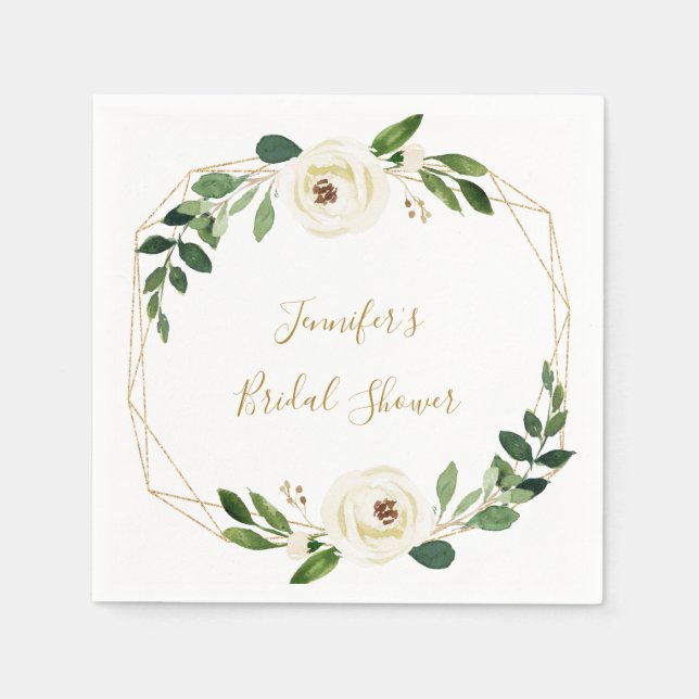 Serviette En Papier Fête des mariées florale géométrique verdoyante (Devant)