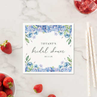 Serviette En Papier Fête des mariées florale moderne Blue Hydrangea