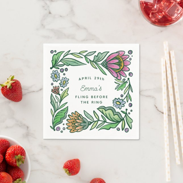 Serviette En Papier Fête des mariées florale Scandinave artistique (En situation)