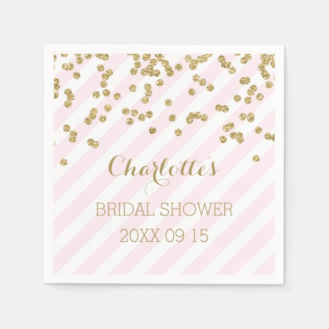 Serviette En Papier Fête des mariées Gold Blush Pink Confetti Stripes (Devant)