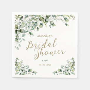 Serviette En Papier Fête des mariées Gold Green Eucalyptus
