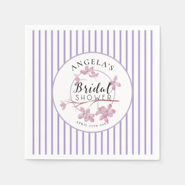 Serviette En Papier Fête des mariées Lavender Rose Lilac Stripes (Devant)