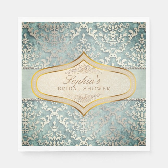 Serviette En Papier Fête des mariées Mariage damassé Sage Green Glimme (Devant)