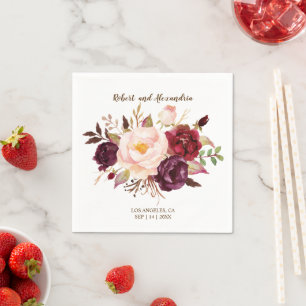 Serviette En Papier Fête des mariées Marsala Fleurs Réception de maria