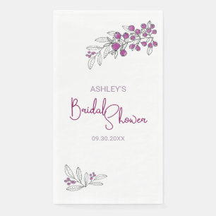 Serviette En Papier Fête des mariées minimale Purple Berries Feuilles