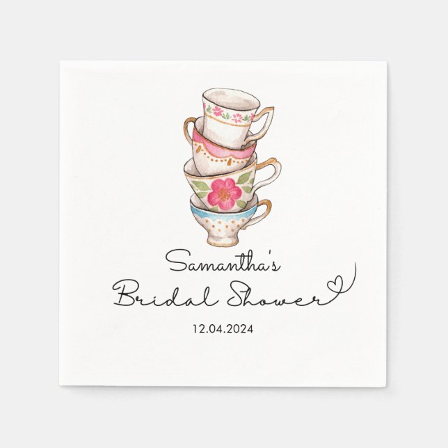 Serviette En Papier Fête des mariées moderne Blush and White Tea Party (Devant)