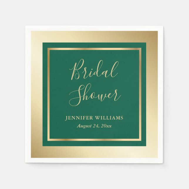 Serviette En Papier Fête des mariées moderne Emerald Green et Gold (Devant)