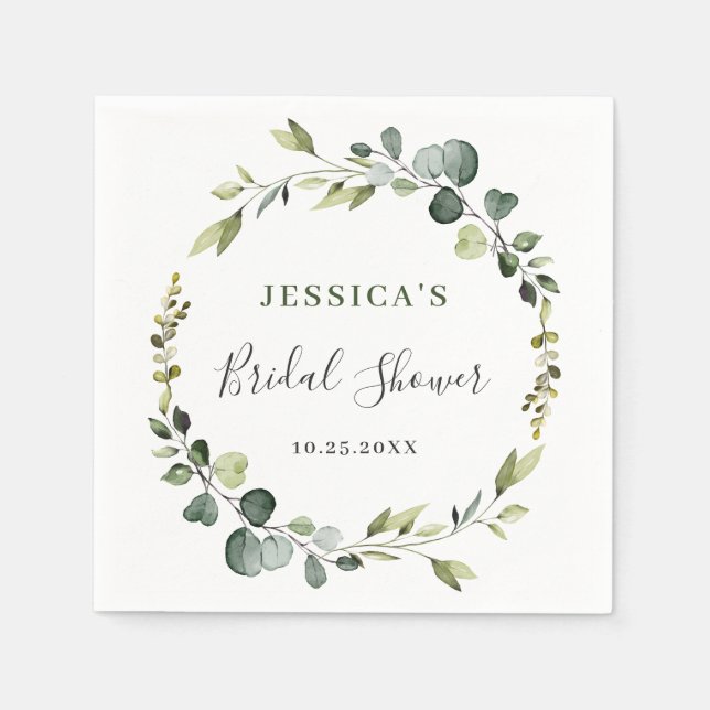 Serviette En Papier Fête des mariées moderne Eucalyptus Wreath Frame B (Devant)