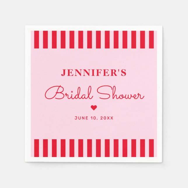 Serviette En Papier Fête des mariées moderne Retro Rose & Rouge (Devant)