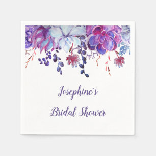 Serviette En Papier Fête des mariées moderne violet aquarelle Succulen