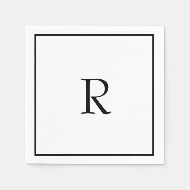 Serviette En Papier Fête des mariées Monogrammes Nom Mariage noir blan (Devant)