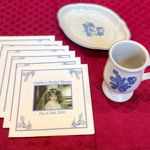 Serviette En Papier Fête des mariées Napkin - thème bleu avec photo