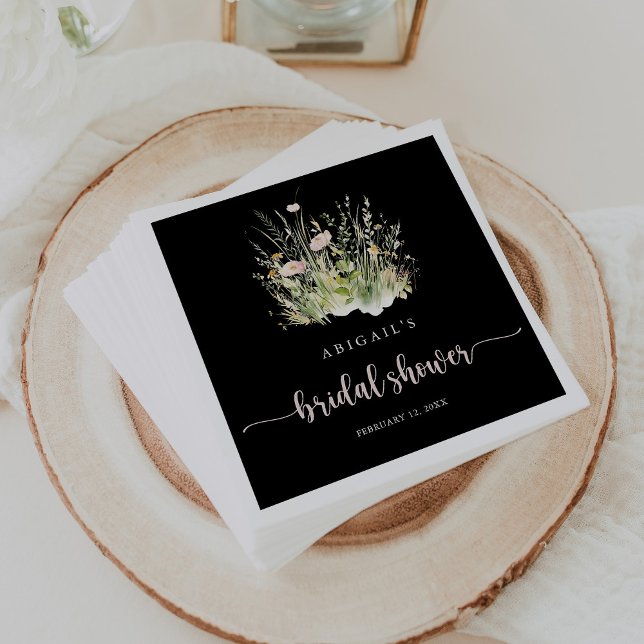 Serviette En Papier Fête des mariées noire Fleur sauvage Boho verdoyan (Créateur téléchargé)