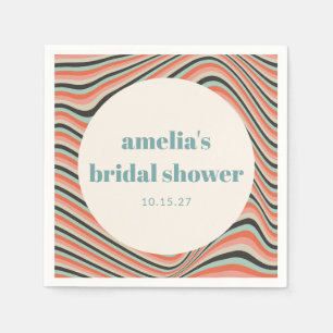 Serviette En Papier Fête des mariées personnalisée Aqua Peach à bandes