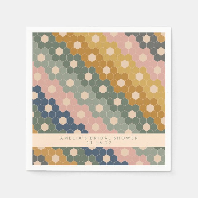 Serviette En Papier Fête des mariées personnalisée Boho Géométrique Bl (Devant)