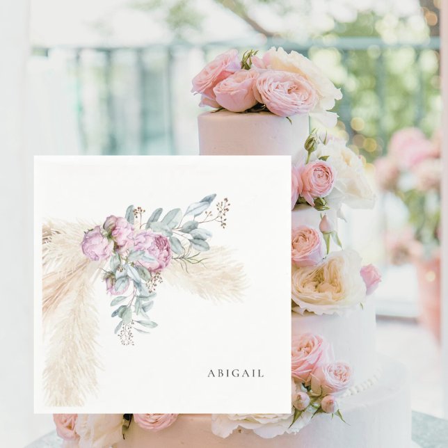 Serviette En Papier Fête des mariées personnalisée Boho Pink Peonies (Créateur téléchargé)