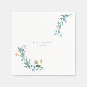 Serviette En Papier Fête des mariées personnalisée Fleur sauvage bleu