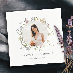 Serviette En Papier Fête des mariées photo Rustic Meadow Floral Wreath