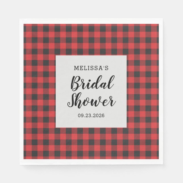 Serviette En Papier Fête des mariées Plaid Black Red Buffalo Lumberjac (Devant)
