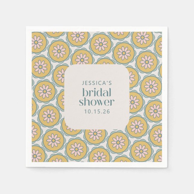 Serviette En Papier Fête des mariées Retro Boho Mandala Floral Pastel (Devant)