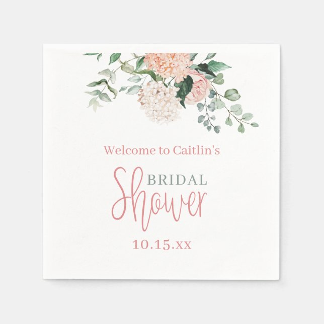 Serviette En Papier Fête des mariées rose Florale Hydrangea Eucalyptus (Devant)