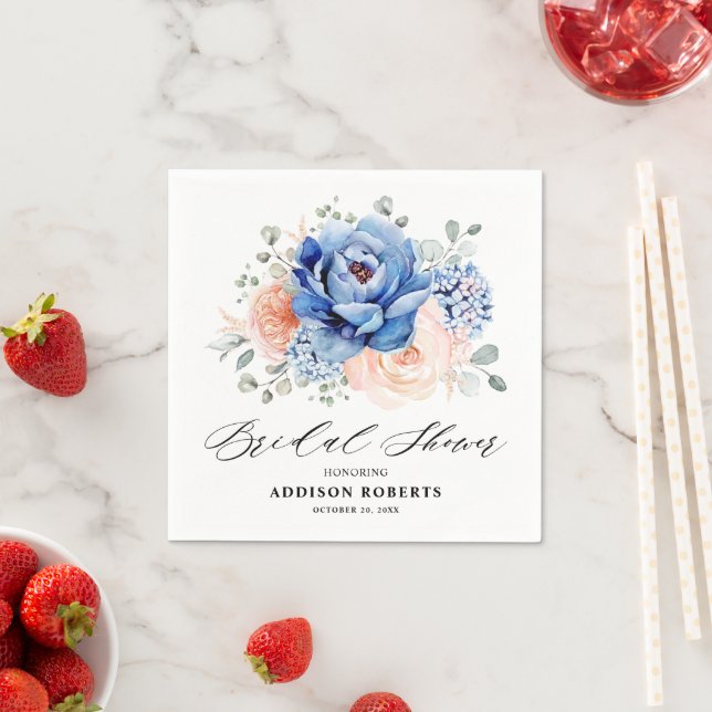 Serviette En Papier Fête des mariées rose pâle Dusty bleu marine (En situation)