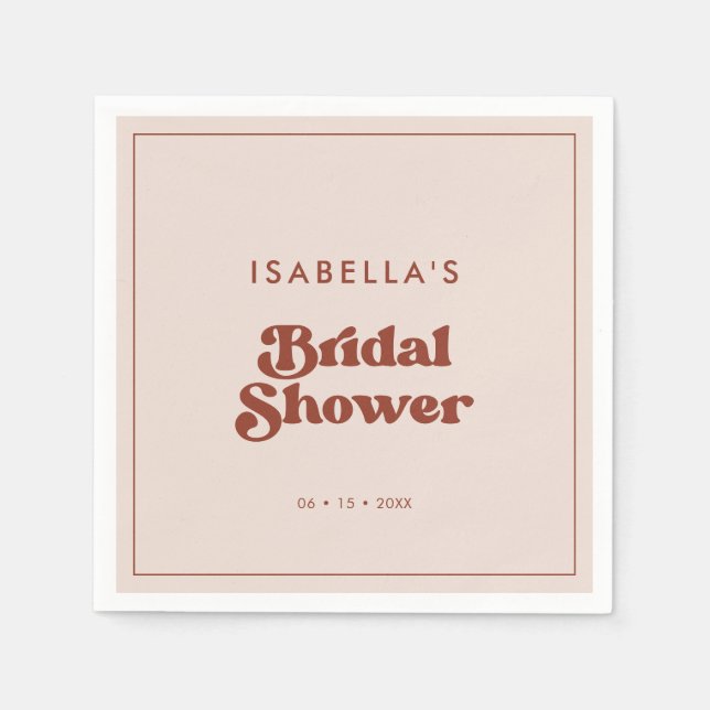 Serviette En Papier Fête des mariées rose Peach retro élégant (Devant)