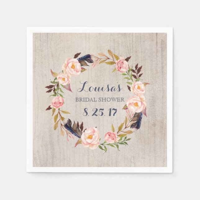 Serviette En Papier Fête des mariées rustique de la tribu Boho (Devant)