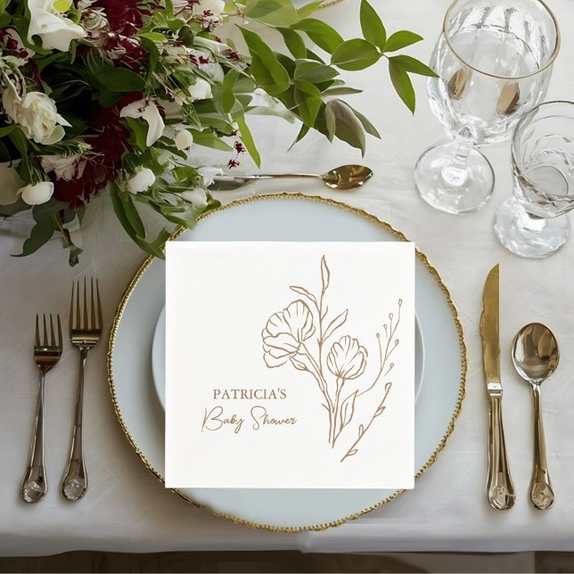 Serviette En Papier Fête des mariées | Style de script or élégant (Elevate your bridal shower with our exquisite Modern Gold Faux Foil Script napkins.)