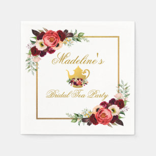 Serviette En Papier Fête des mariées Tea Party Bourgogne Boho Floral G