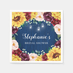 Serviette En Papier Fête des mariées Tournesol Chute Floral Marine Ble