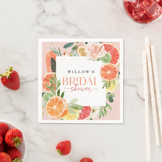 Serviette En Papier Fête des mariées Tropical Citrus Napkin (En situation)