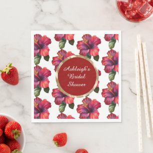 Serviette En Papier Fête des mariées Tropical Rouge Hibiscus Fleurs