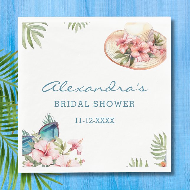 Serviette En Papier Fête des mariées tropicale rose de plage (Créateur téléchargé)