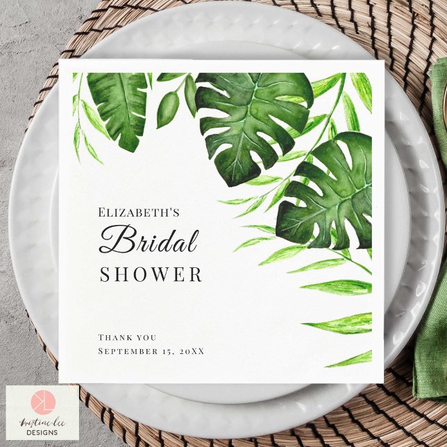 Serviette En Papier Fête des mariées tropicale Verdure Script Aquarell (Créateur téléchargé)