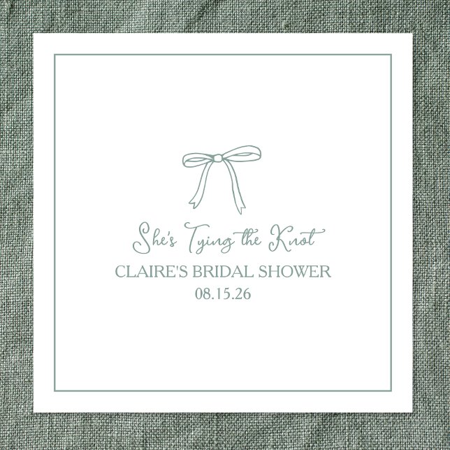Serviette En Papier Fête des mariées "Tying Knot" Belle Sage Green Bow (Créateur téléchargé)
