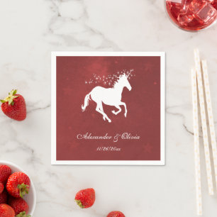 Serviette En Papier Fête des mariées Unicorne Rouge Napkin
