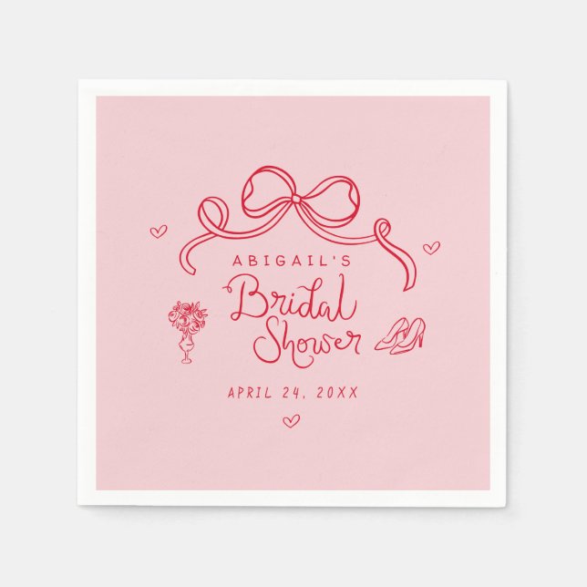 Serviette En Papier Fête des mariées Whimsical rouge rose Retro (Devant)