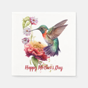 Serviette En Papier Fête des Mères Aquarelle Floral Hummingbird Art