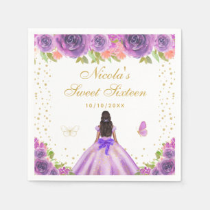 Serviette En Papier Fête des seize ans Princesse Fleurie Violette Peau