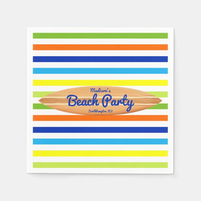 Serviette En Papier Fête d'été moderne Stripes Beach Party (Devant)