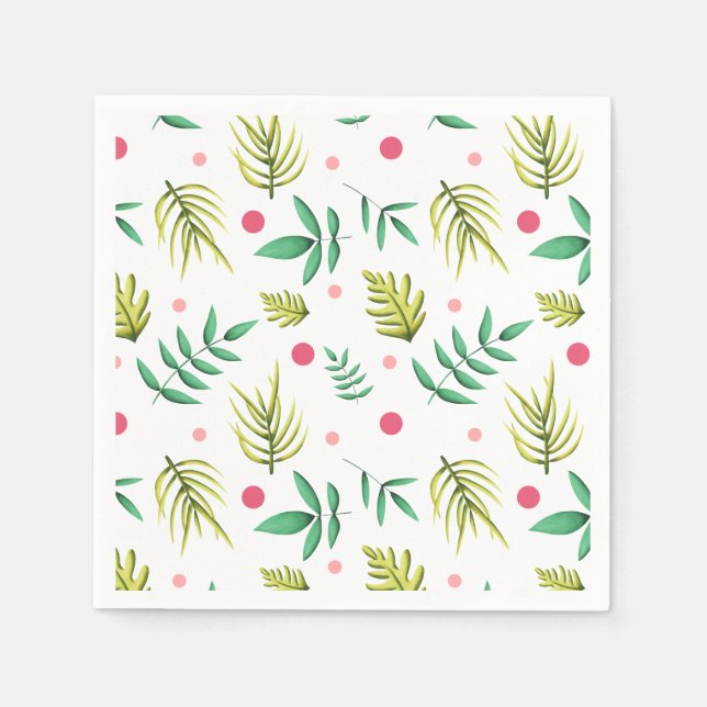 Serviette En Papier Fête d'été tropicale florale verte et rose (Devant)