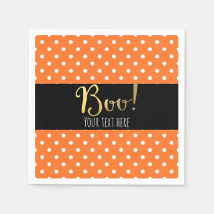 Serviette En Papier Fête d'Halloween à pois orange et blanc