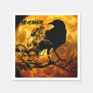 Serviette En Papier Fête d'Halloween Lune Orange Corbeau Noir de Rêve