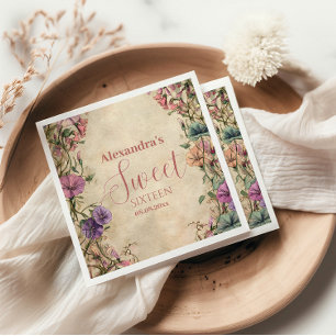 Serviette En Papier Fête Douce Fleur de Printemps 16 Ans Fantaisiste