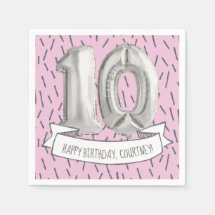 Serviette En Papier Fête du 10e anniversaire des filles du ballon ros